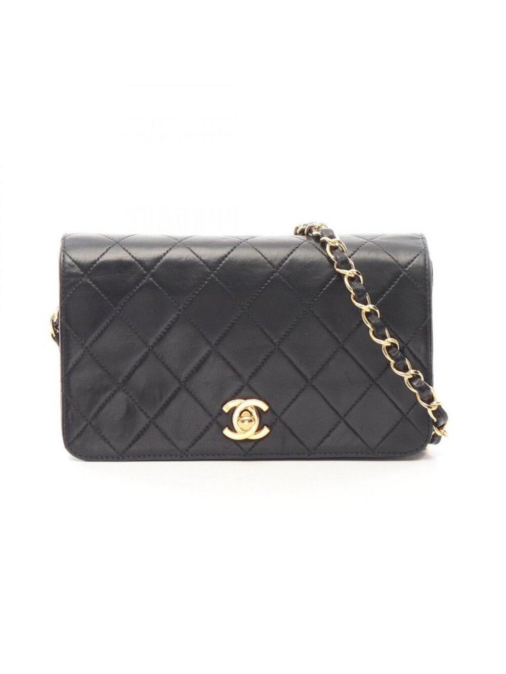 Chanel Shoulder Bag Mini Quilted Full Flap Turnlock Black Lambskin Mini Chain